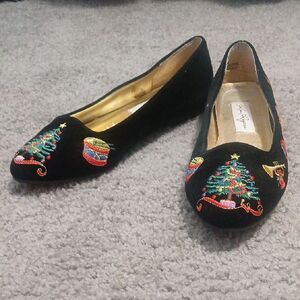 Kim Rogers Vintage 90's Carol Christmas holiday flat slip on shoes Sz 8 EUC